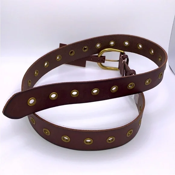 NWT FRYE Grommet Brown Leather Belt 
(Brown Leather and Metal) - Picture 2 of 15